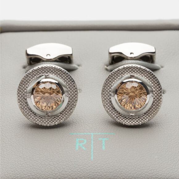 Tateossian Halo Rhodium Plated Round Cufflinks - Picture 2 of 8